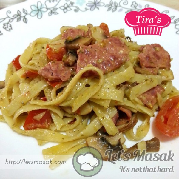 Pesto Pasta With Beef Salami Recipe | LetsMasak